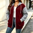 thumbnail image 6 of Nugftut Hoodies for Women Plus Size Color Block Raglan Sleeve Pockets Zip Hooded Sweatshirts, 6 of 7