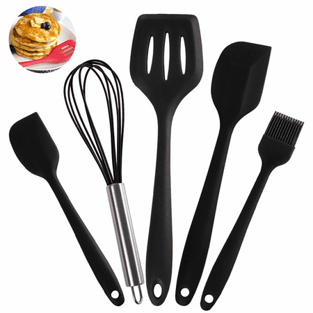 

5 Piece Premium Silicone Kitchen Utensils Set High Heat Resistant to 600°F Hygienic One Piece Design Large and Small Spatulas Whisk & Basting Brush