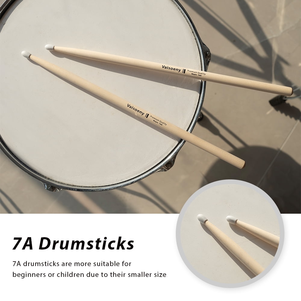 Vaisoeny 7A Drumsticks, Nylon Tip Drum Sticks Set for Acoustic Drums or Electronic Drums, Oval Nylon Tip Maple Drumsticks for Drummers and beginners (12 Pair)