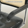 thumbnail image 4 of TUAREX Modern Rattan Desk Chair, 360° Swivel Vanity Chair, Adjustable Height with Wheels, PU Leather Seat & Armrests, Mid-Century Style, Black, 4 of 6