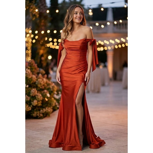 Women's May Queen Stretch Bodycon Ruched Off The Shoulder Prom 2026 Dress Burgundy Size 16