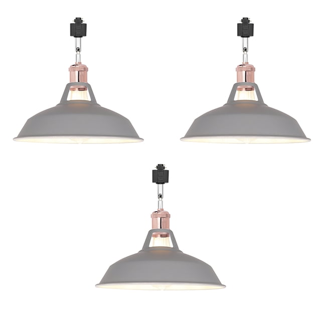 FSLiving H-Type Track Lighting E26 Base Industrial Adjustable Angle Lamp Grey Metal Shade with Rose Gold Socket Track Light Fixture for Slope Ceiling Gimbal,Bulb and Track Not Included - 3 Lights