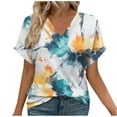 thumbnail image 2 of QUNYINEY Casual Womens Shirts Short Sleeve V Neck Tie Dye Tops Summer Loose Pullover Tops for Women, 2 of 6
