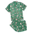 thumbnail image 4 of Travel Pajamas – 2 Piece Comfy Lounge Set Women's Casual Printed Pyjama Set Silk Satin Short Sleeve Button Down Top And Shorts Set, 4 of 4