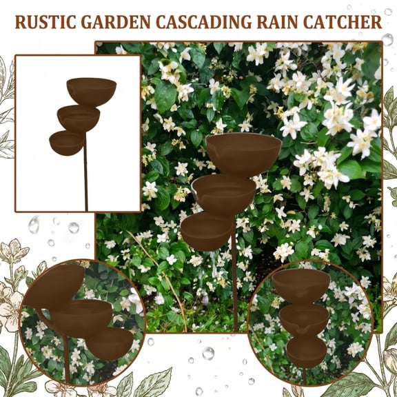 THOPBPRK Garden Rain Catcher Decor, Cascading Hanging Ornament for Outdoor Yard, Artful Metal Rain Chain , Unique Seasonal Garden Sculpture for Patio Lawn