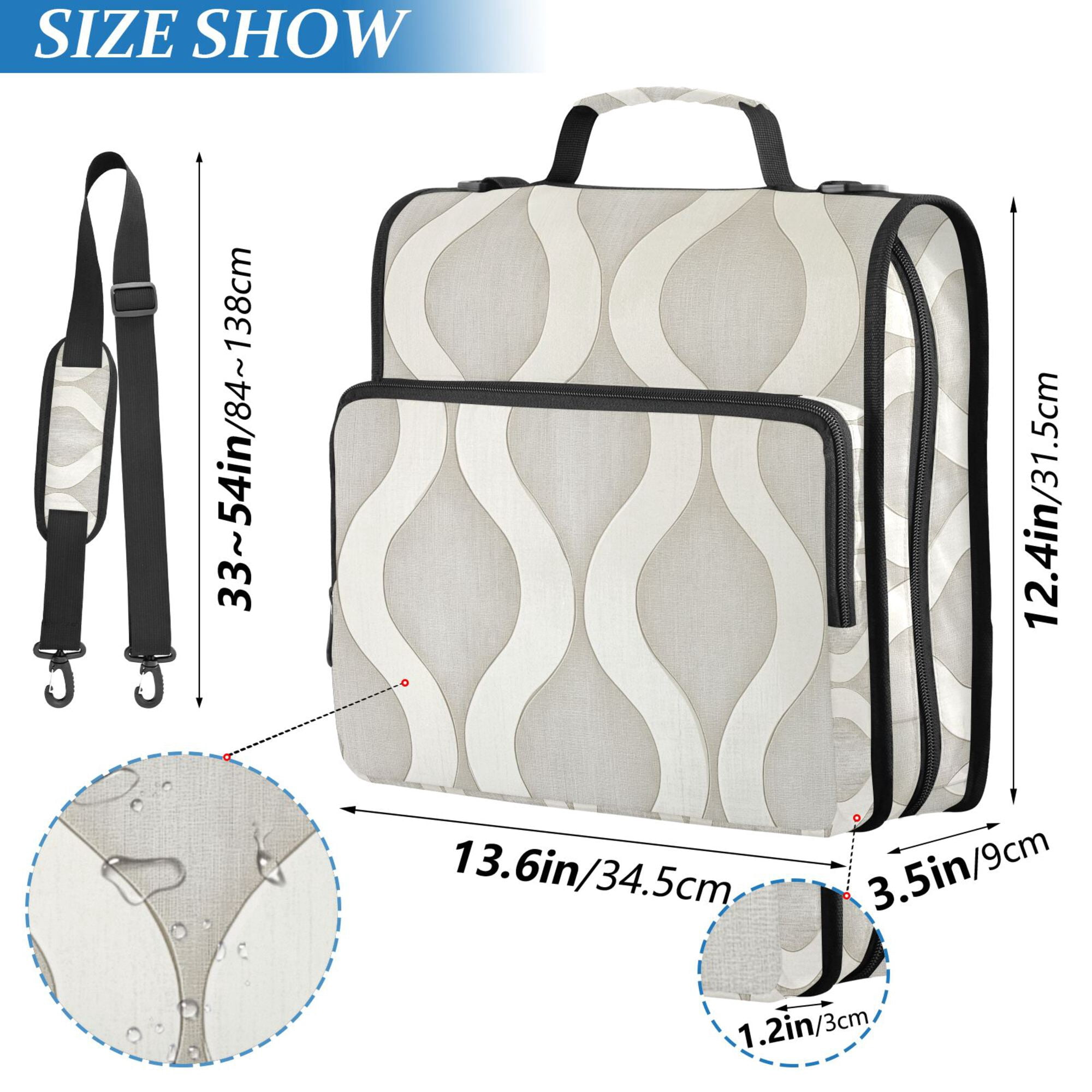 FORMRS Zipper Binder with Shoulder Strap 2-inch Ring 500 Sheet Capacity File Bag, Light Gray Pattern