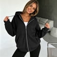 thumbnail image 5 of Womens Oversized Zip Up Hoodie Long Sleeve Casual Sweatshirt Relaxed Fit Hooded Jacket with Kangaroo Pocket, 5 of 6