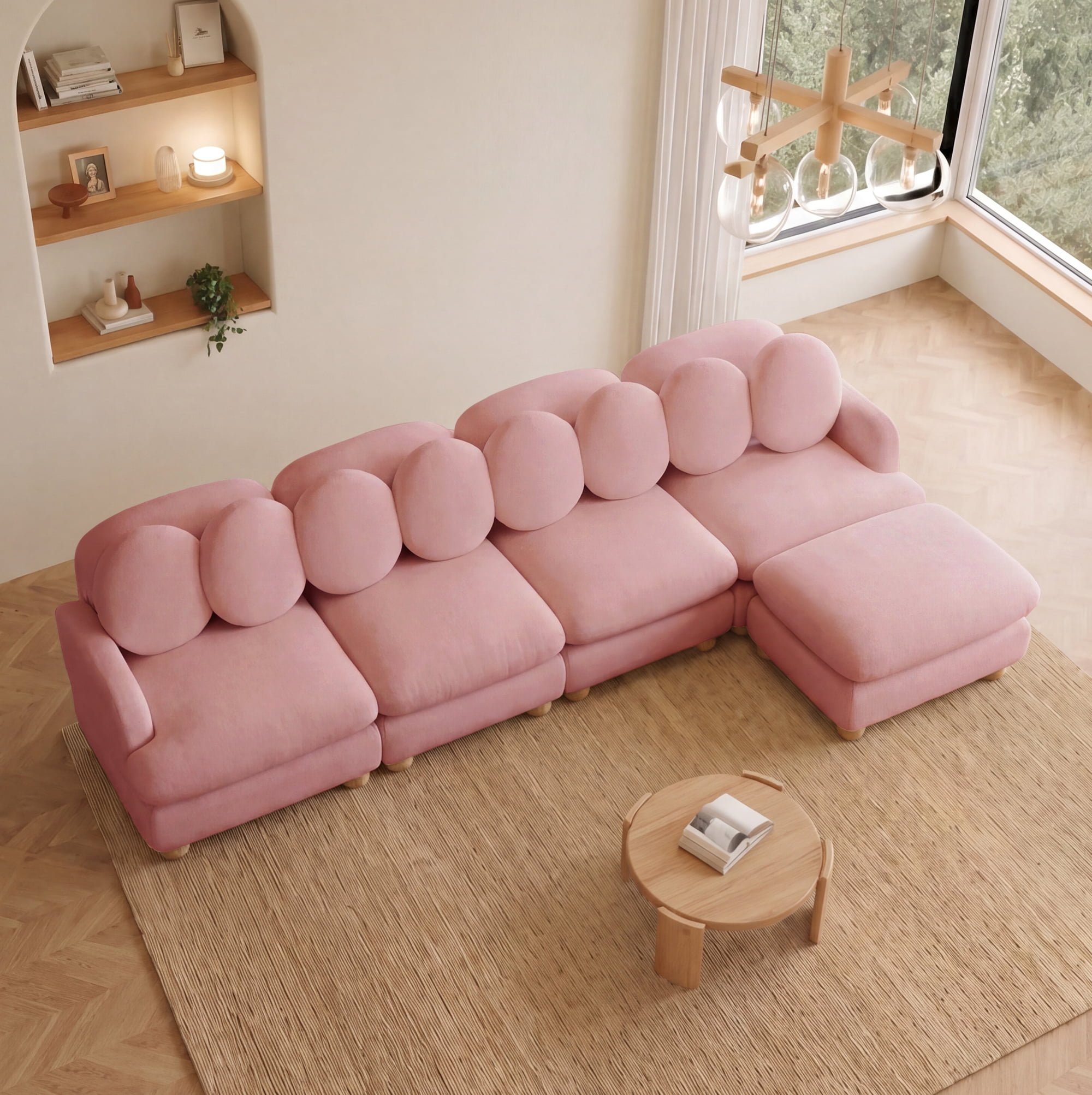123" L-shaped 5 Seater Comfy Chenille Modular Sectional Sofa Couch with 8 Throw Pillows and Ottoman