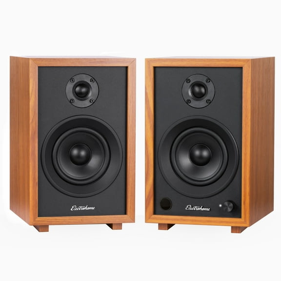 Electrohome McKinley 2.0 Stereo Powered Bookshelf Speakers with Built-in Amplifier and 4" Drivers for Turntable, TV, PC and Wireless Music Streaming featuring Bluetooth 5, RCA and Aux (EB30)