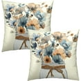 thumbnail image 2 of Watercolor Flowers Throw Pillow Covers 18x18 Inch Set of 2 Grey Beige Flower Mason Jar Decorative Pillow Cushion Cases for Sofa Couch Living Room Housewarming Party Decor, 2 of 6