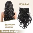 thumbnail image 2 of 8pcs 16 40.5cm Black 4 Clips in Hair Extensions Full Head Synthetic Women Hair Wigs, 2 of 7