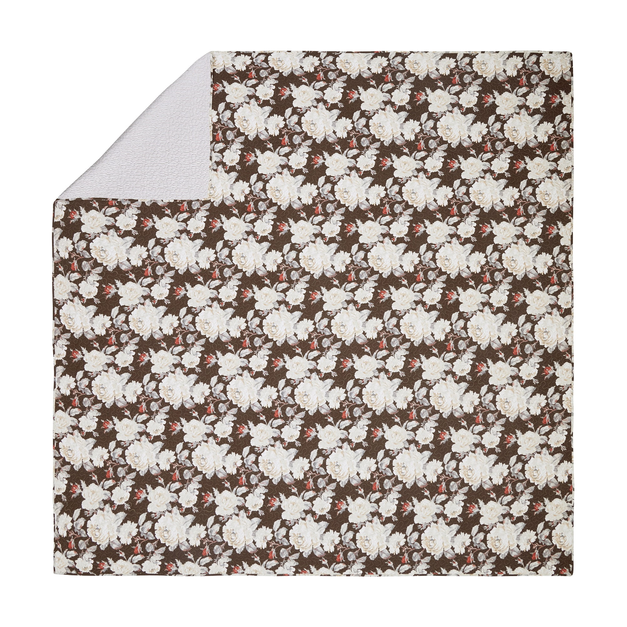 Modern Heirloom Rambling Rose Brown 2-Piece Quilt Set, Twin