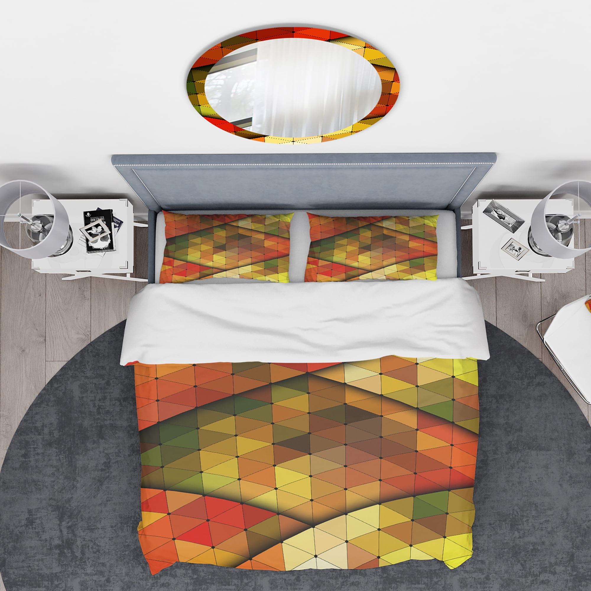Designart 'Diamond Shaped Geometry in Yellow, Red and Green' Modern & Contemporary Duvet Cover Set