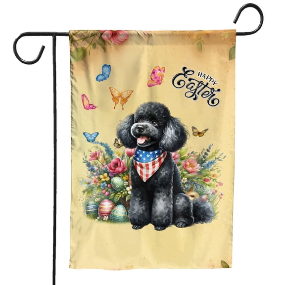 Poodle Celebrates Spring and Enjoys a Happy Easter Garden Flag 12x18in Double Sided Poodles Dog Lover Gifts Idea Outdoor Decor - 02001