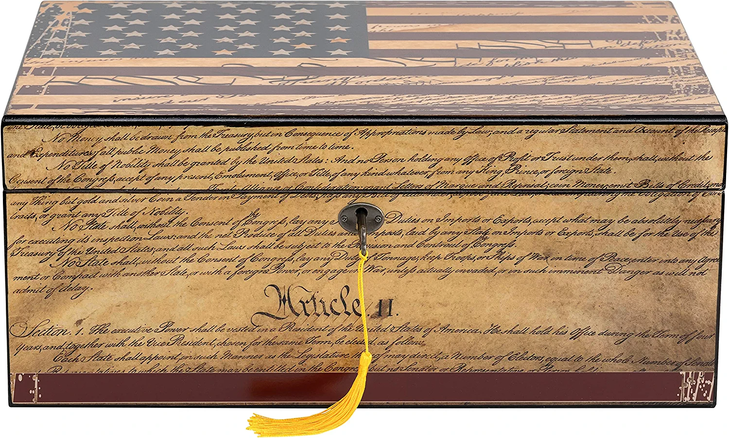 Humidor Supreme Constitution, Cigar Humidor Honoring The Supreme Law, Spanish Cedar Tray, 3 Dividers, Holds up to 100 Cigars