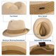 thumbnail image 4 of Sombrero Fedora de Paja para Mujeres, Packable, de Sol, Verano, Playa, Cubano, Habana, Trilby para Hombres, Beige con Negro, Mediano., 4 of 5