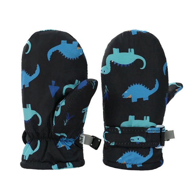 Kids Winter Mittens Cartoon Dinosaur Ski Gloves for 1-10T Boys Girls Quick Drying Warm Fleece Lined Outdoor Mittens khaki L