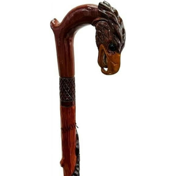 Brown Hawk Head Walking Stick Hiking Walking Falcon Stick Cane Handmade Blackwood Snake Rosewood Unisex