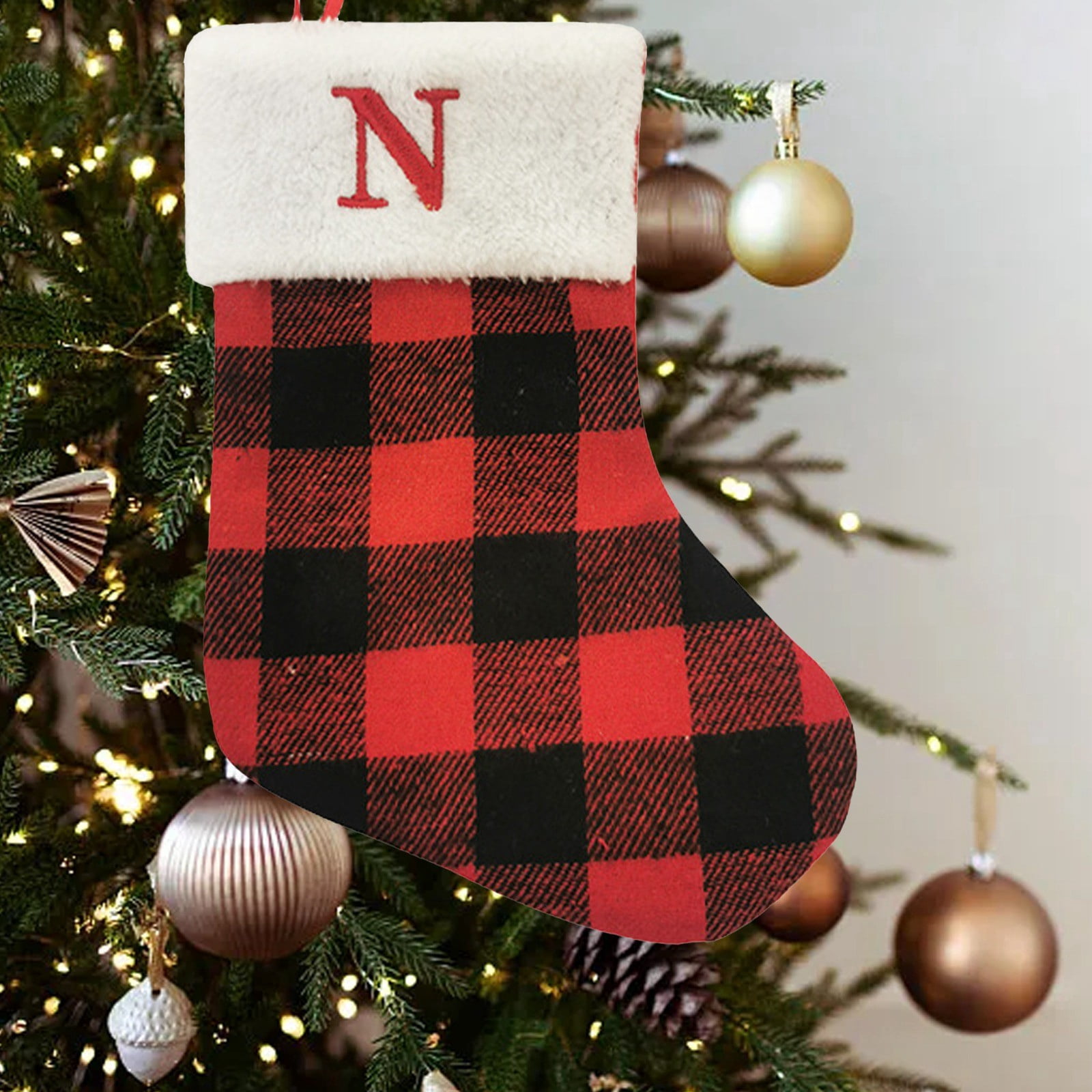 Christmas Socks Christmas Bag Pendant Red And Black Grid Letter Small Socks Christmas Supplies Clear Beads Garland Well Dressed Home Christmas Decorations Unlit Garland for Stairs Mini Christmas