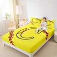 thumbnail image 4 of Homewish Boys Sport Baseball Twin Sheet Sets, Yellow Initial C Letter Twin Fitted Sheet, Chic Stripes Abstract Flat Sheet, Super Cozy Room Decor, 3pcs, 4 of 7