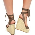 thumbnail image 6 of OAVQHLG3B Women's Bandage Casual Shoes Solid Comfortable Lace Up Platform Wedge Sandals Shoes, 6 of 7