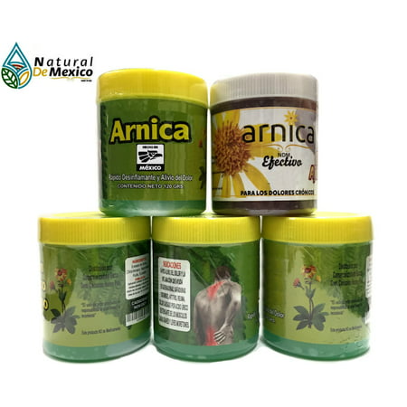 4 Arnicas + 1 Arnica OrtigaAjoRey 120 gramos Pain Reliever Arthritis Relief, Back, Neck, Knee Joint, Muscle Repair Extract 100% Natural and Organic