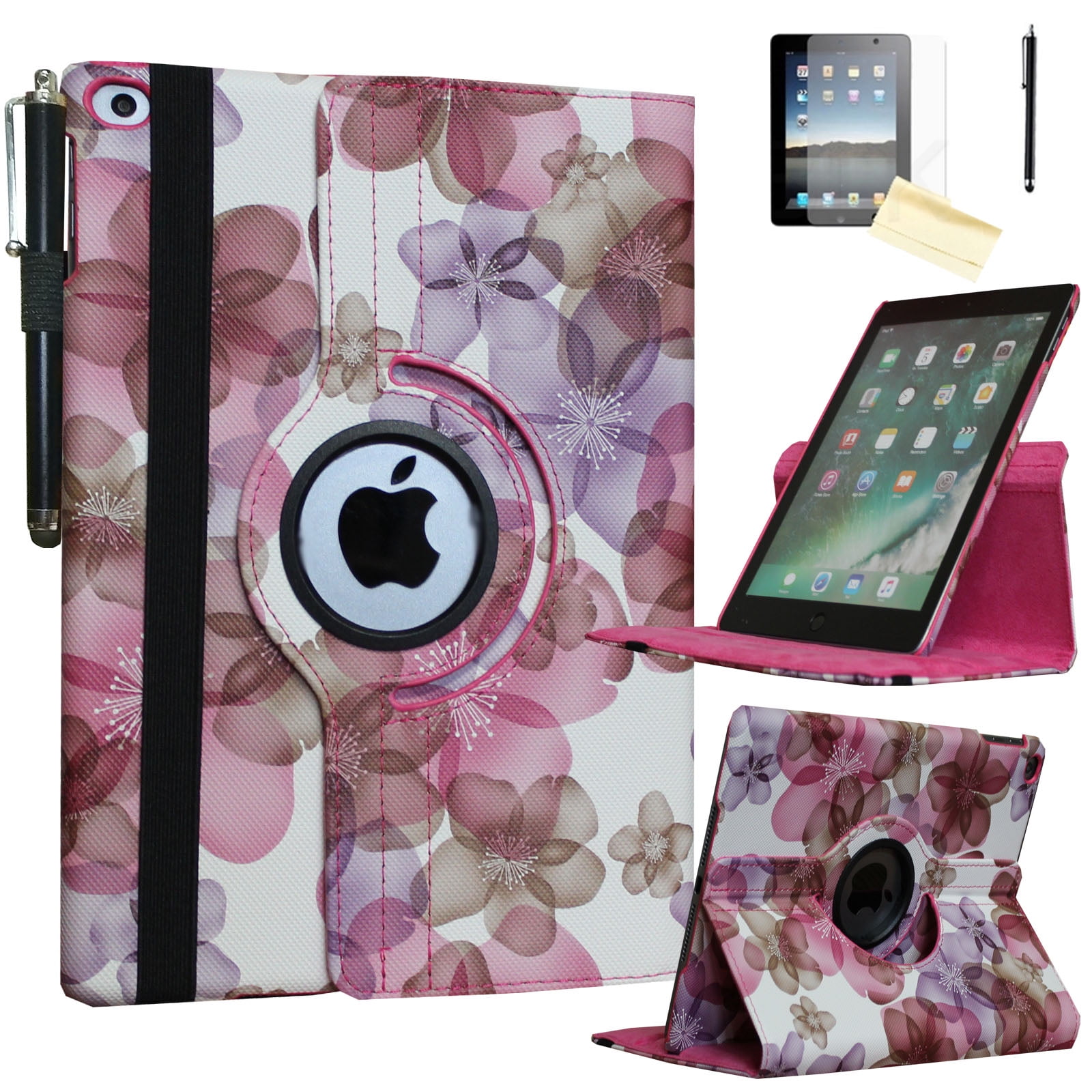 JYtrend Smart Case for iPad 2nd/ 3rd/4th Generation, Rotating Stand Magnetic Wake Up/Sleep Cover for iPad 2/3/4 A1395 A1396 A1397 A1403 A1416 A1430 A1458 A1459 A1460 (Pink Flower)