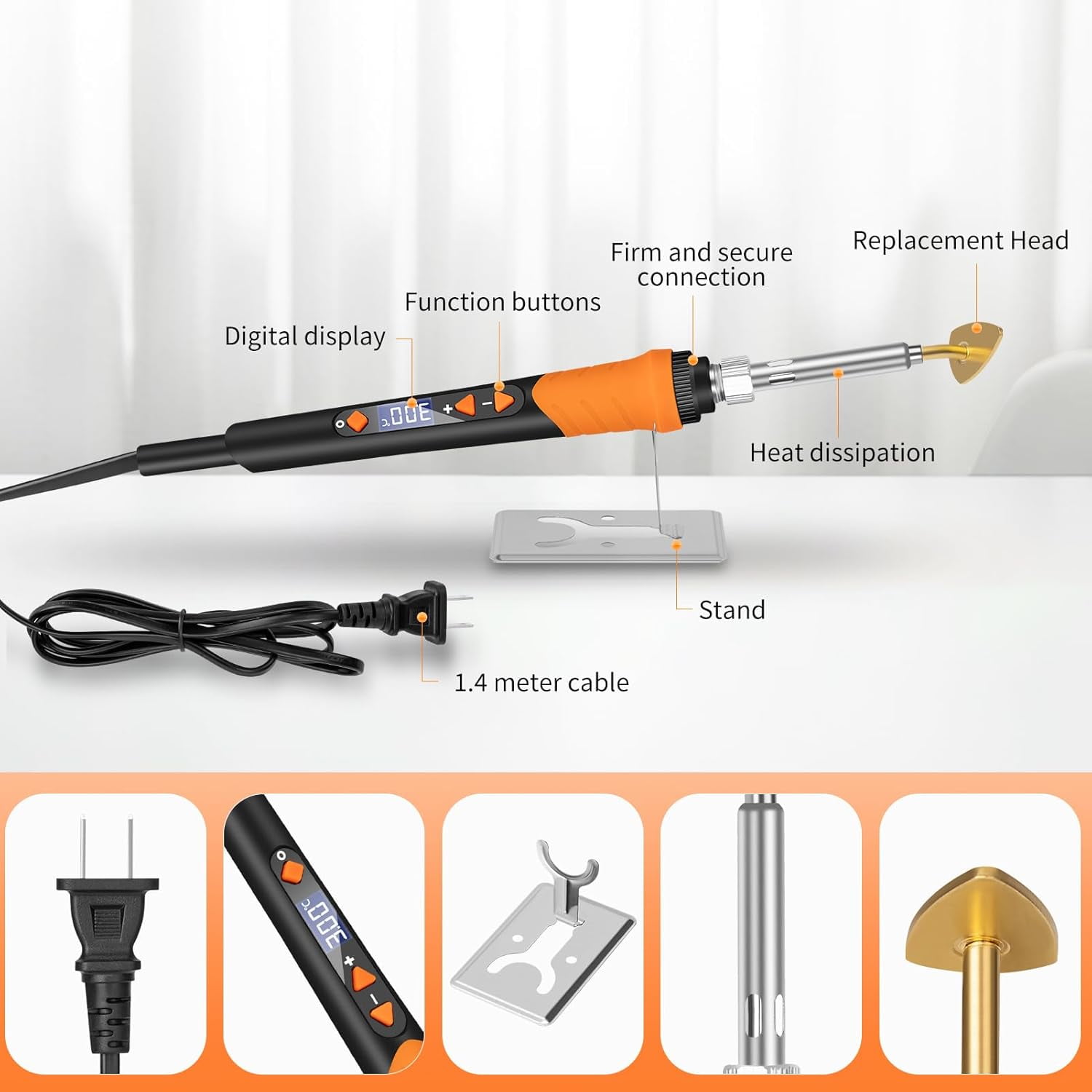 Mini Iron for Crafts, 100W Small Tiny Digital Display Adjustable Temperature Patch Clothes Shoes Sewing and Hats, Portable Lightweight (Orange)