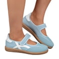 thumbnail image 2 of Domuza Women Retro Two-Tone Mary Jane Sneakers, Adjustable Magic Strap Cross Strip Casual Flat Shoes Non-Slip Gum Rubber Sole Daily Walking Footwear Blue 8（EU-40）, 2 of 9