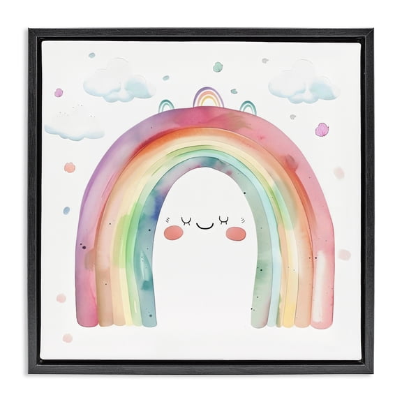 Stupell Industries Contemporary Cute Smiling Rainbow Black Floating Frame Canvas Art, 18 x 18, by Creative Studio