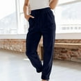 thumbnail image 2 of BXINGOHAI Corduroy Pants for Women Casual Drawstring Elastic High Waist Straight Leg Pants Loose Comfy Trousers with Pockets Dark Blue S, 2 of 7