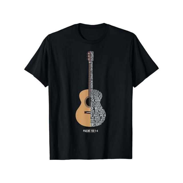 Camiseta acústica informal de algodón de manga corta con estampado de guitarra vintage "Alábalo con las cuerdas" del Salmo 150 para hombre y mujer