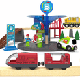thumbnail image 2 of Tren de Madera Motorizado, Tren de Control Remoto con Conexión Magnética, Trenes Locomotoras Que Funcionan con Baterías para Niños Pequeños, Compatible con Thomas, Brio, Chuggington (Rojo), 2 of 7