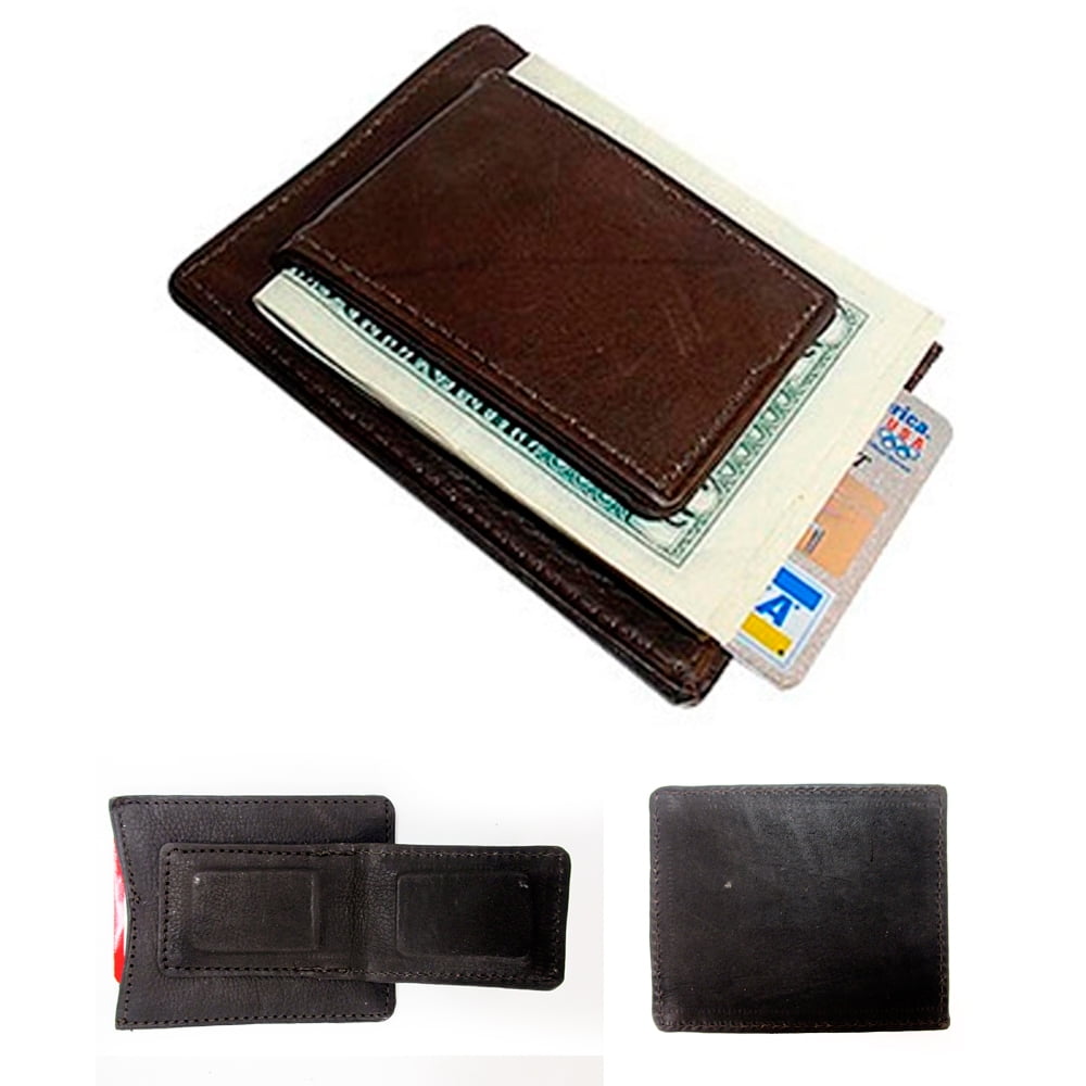 ATB - 1 Mens Leather Money Clip Slim Front Pocket Magnetic ID Credit Card Wallet Brown - www.waterandnature.org