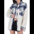 thumbnail image 3 of Chaqueta de Franela Abotonada de para Mujer, con Solapa Afelpada, Larga, Blusa A Cuadros, Otoño Azul L, 3 of 9