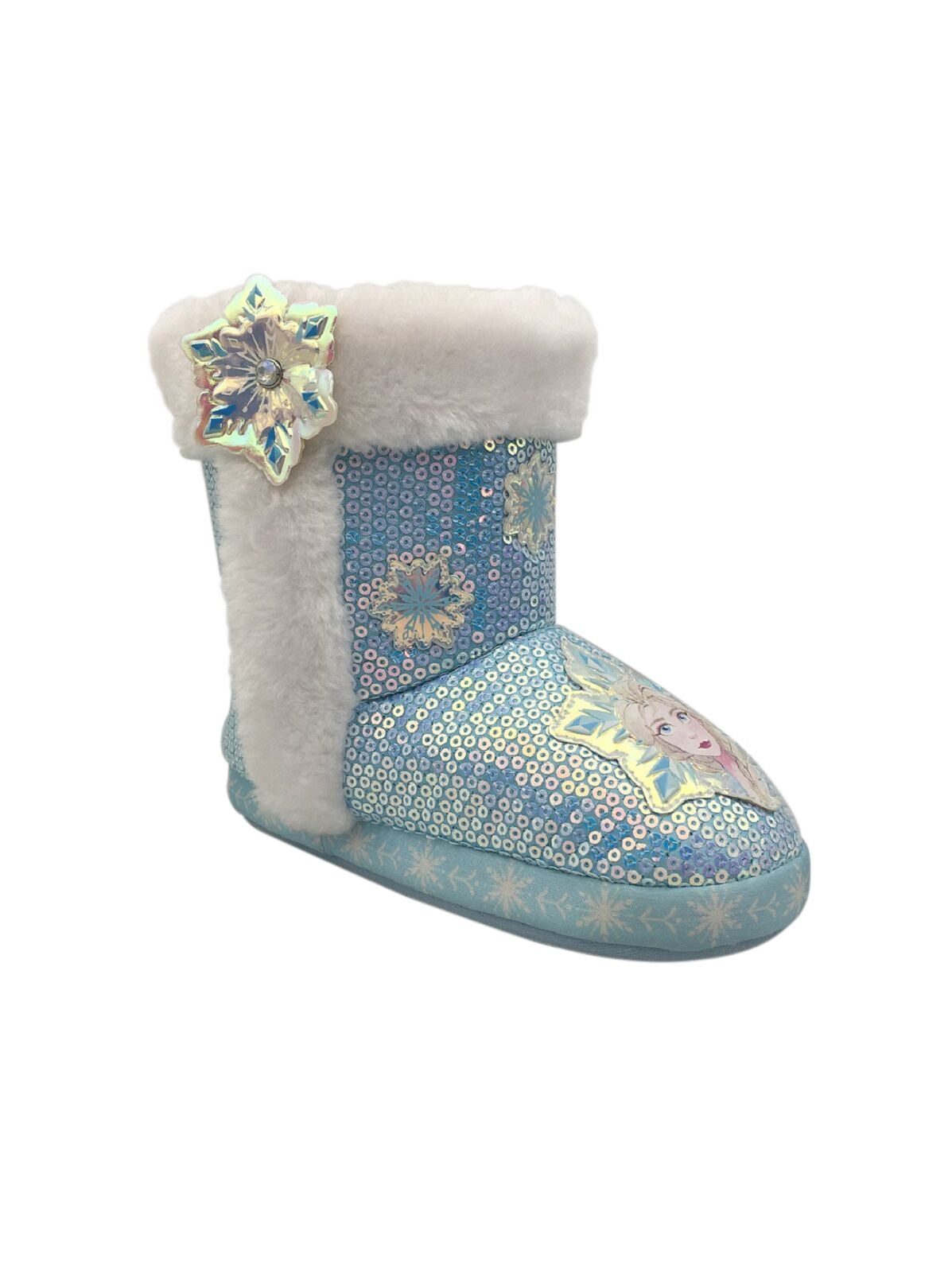 Disney Frozen Toddler Girls Blue Sequin Plush Slipper Boots House Shoes Size 7//8