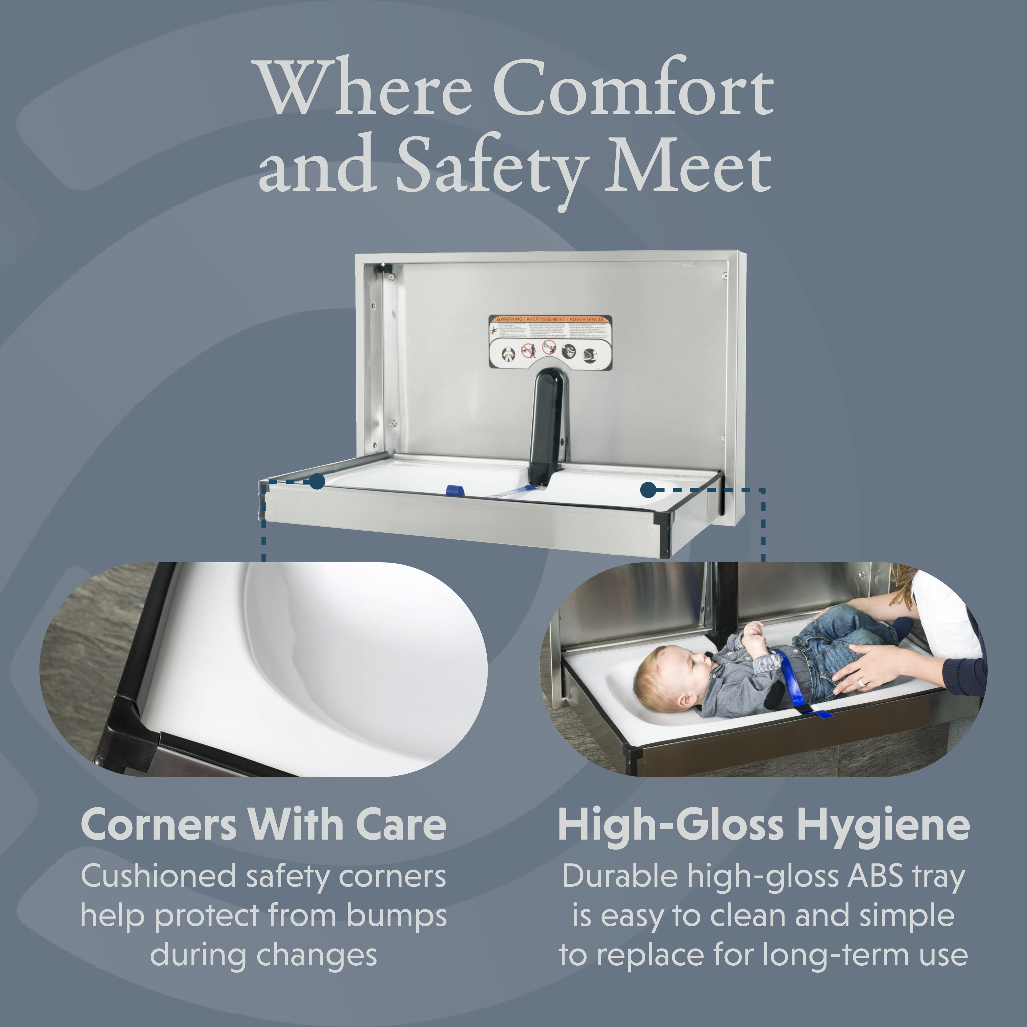 Foundations Premier Horizontal Baby Changing Station, Wall-Mount, 100SS-SM, Stainless Steel