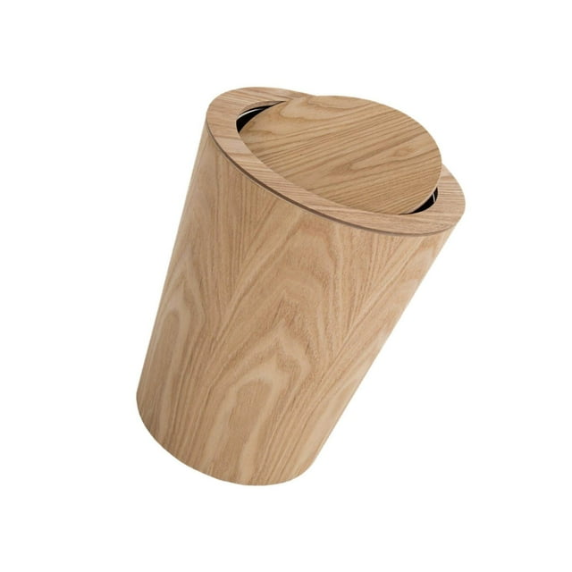 Garbage Can Solid Wood Waste Bin Round Kitchen Decorative Storage Basket Storage Baskets wood 2 swing cover