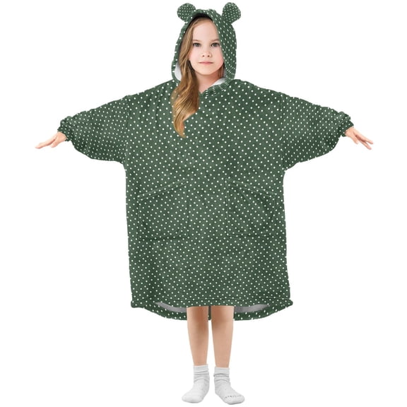 Wearable Blanket Hoodie Oversized Blanket Hoodie for Boys Girls Teens 3-14YR Green Polka Dots