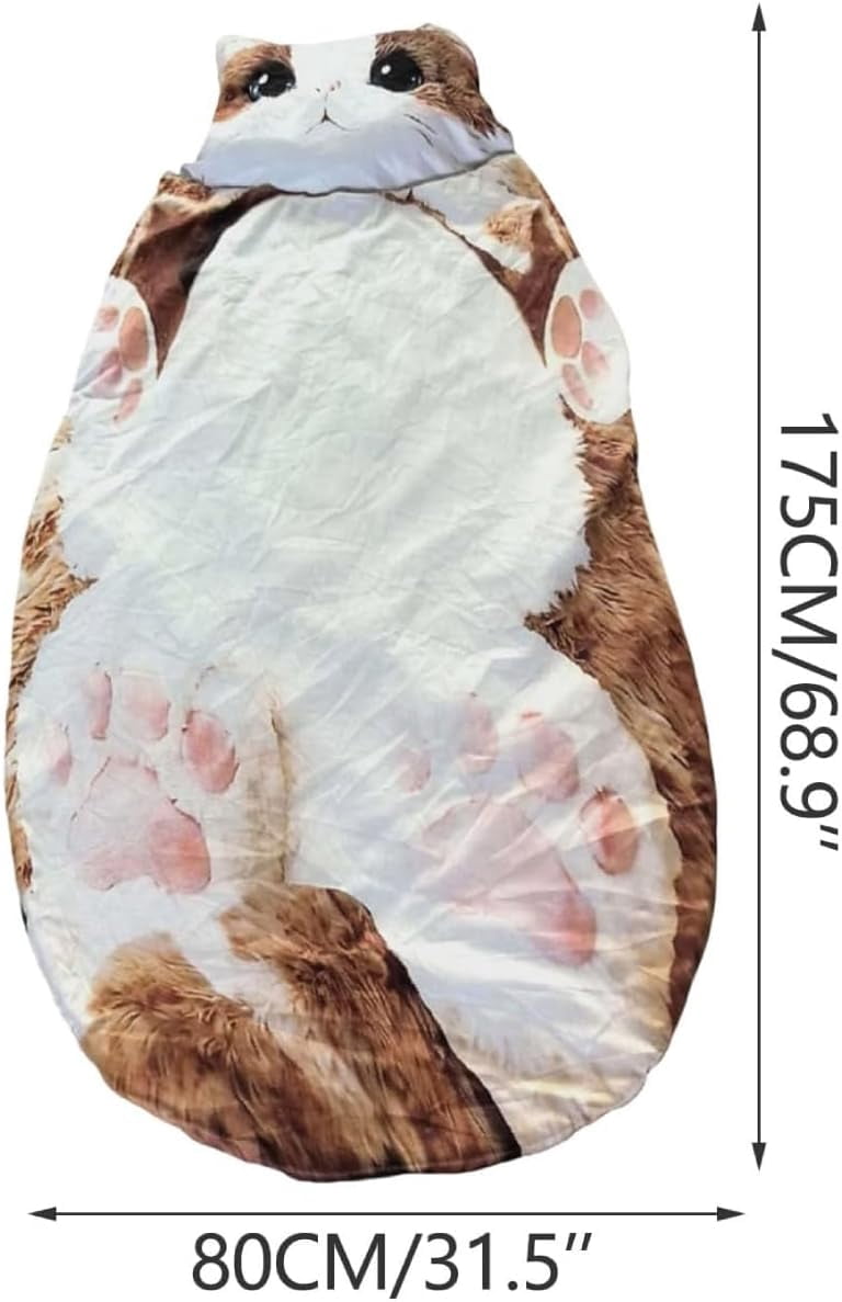 Cat Pattern Sleeping Bag Adult, Adorable Cat Envelope Sleeping Bag, Soft Sleeping Bags Plush Cat Envelope Washable Warm Blanket for Home Travel Camping Sleepovers