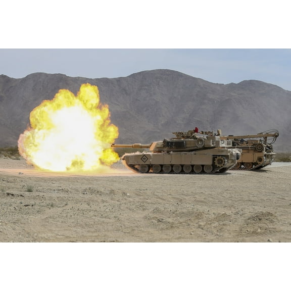 24x36 gallery poster, M1A1 Abrams Tank fires its main gun