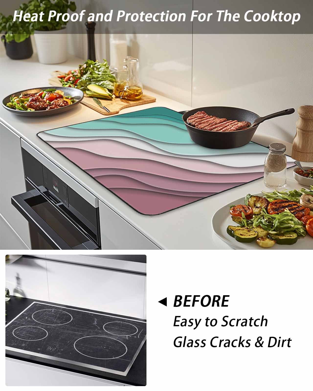 Stove Top Covers for Electric Stove, Green Ombre Glass Stovetop Cover Protector, Modern Geometric Abstract Dark Red Cream Induction Cooktop Protector Oven Mat for Kitchen Countertop 31"x24"