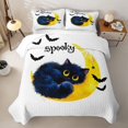 thumbnail image 2 of Manfei Halloween Black Kitten Quilt King, Ink Horror Moon King Coverlet Set, White Yellow, 3-Piece, 1 Bedspread and 2 Pillowcases, 2 of 7