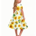 thumbnail image 5 of Avrntaa Little Girls Short Sleeve Dress Summer Cute Sunflower Print Maxi Dresses Flowy Ruffle A-Line Dress for 5-14Y, 5 of 6