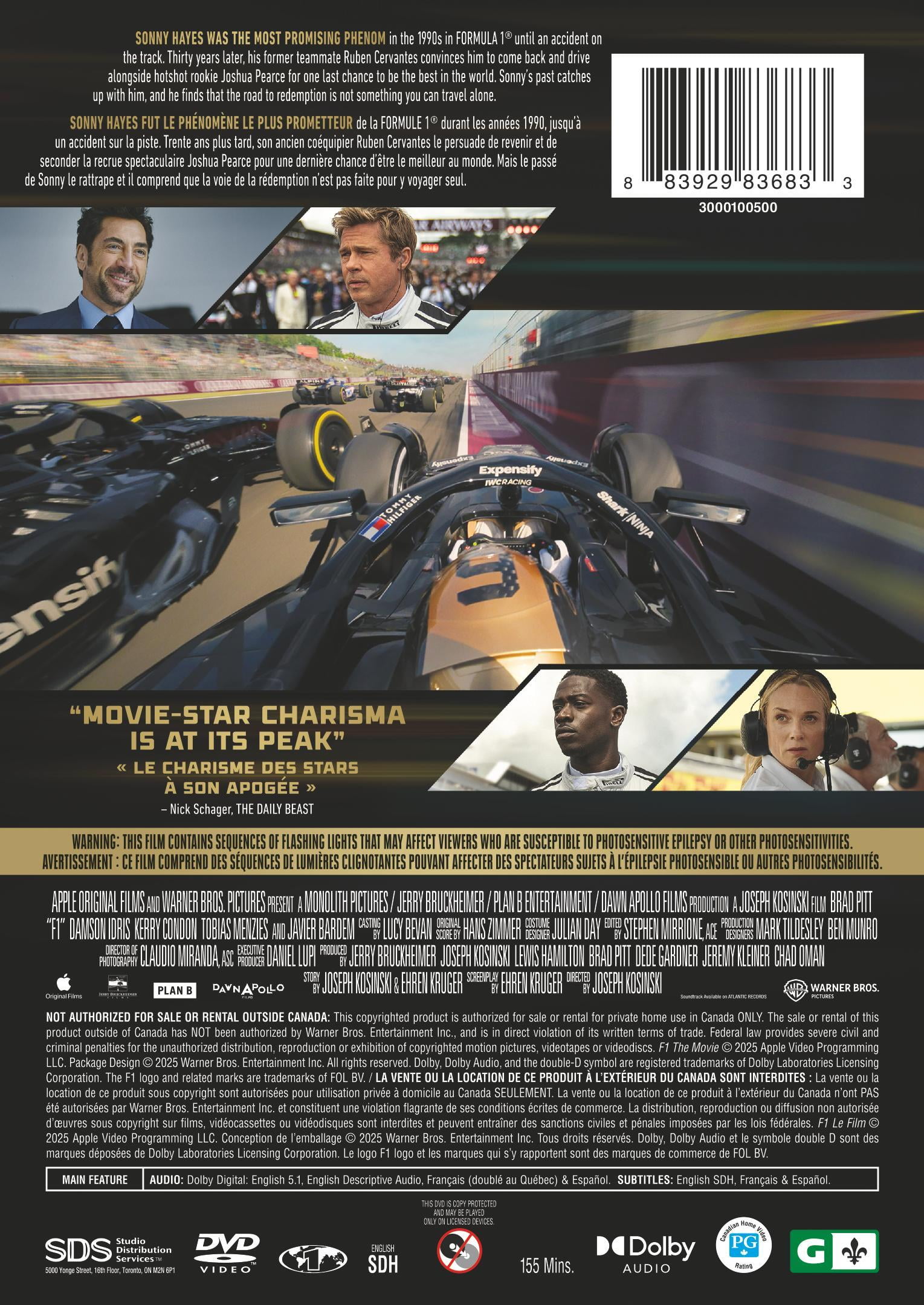 F1 (DVD), Starring Brad Pitt [2025]