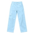 thumbnail image 4 of ZHYou No Boundarie Women's Cargo Wide Leg Pants High Waist Straight Casual Loose Fit Workwear Trousers with Flap Pockets,Light Blue,Size XL, 4 of 8