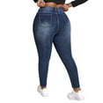 thumbnail image 2 of Gocolloa Womens Plus Size Skinny Jeans Stretchy High Waisted Ripped Distressed Ankle Jean Dark Blue 24W, 2 of 6