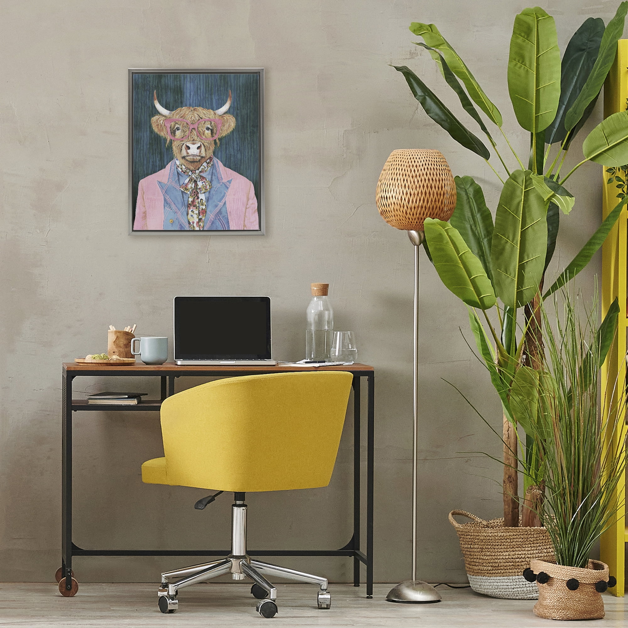 Stupell Industries Gentle Bull Portrait Gray Framed Floater Canvas Wall Art, design by Svetlana Aleynikova