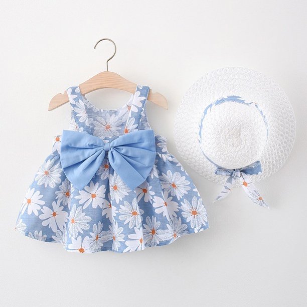 Primavera Verano Nuevo Pequeño Crisantemo Arco Grande Sombrero De Paja Falda Niña Nvbao Vestido Conjunto De Ropa