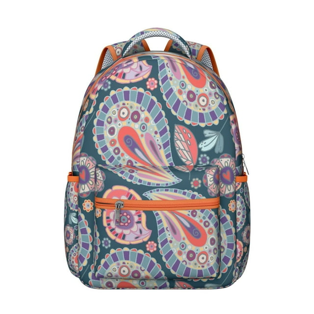 Sac à Dos Étudiant Vintage Paisley Coloré Design Floral Chic Boho, Sac d'École à Sangle Réglable avec Motif Décoratif Artistique et Abstrait Classique